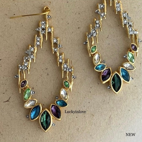 ALEXIS BITTAR • Navette Crystal Spiked Purple Blue Green Hinged Earrings - Picture 1 of 16